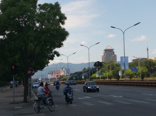 The Western Mountains, seen from the Fourth Ring Road in the Haidian District of Beijing China